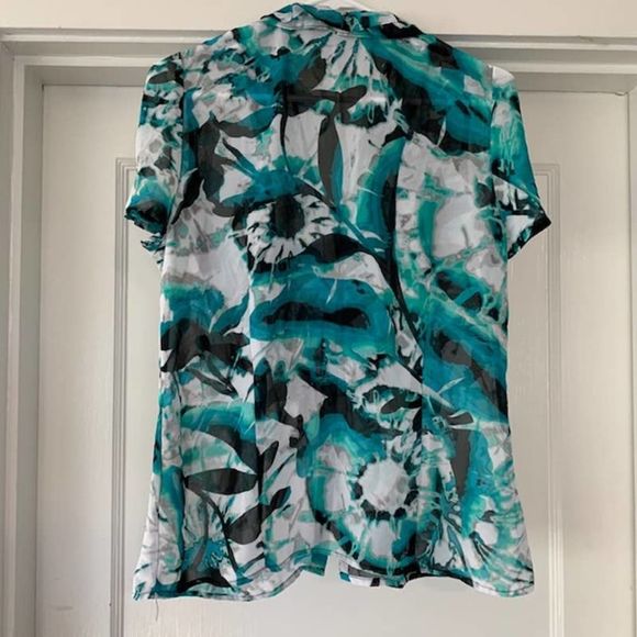 Worthington Multi-Color Blouse Ruffle V-Neck Size Large - Picture 2 of 4